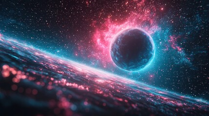 Wall Mural - Cosmic planet, vibrant nebula,  space