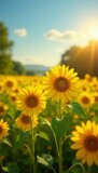 Vibrant sunflowers in a summer field, golden hues , summertime, sun