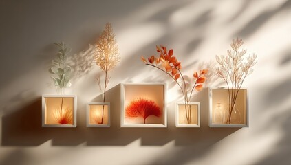 Framed floral display in soft light