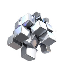 Wall Mural - abstract composition of metallic cubes isolated against transparent background