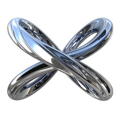 Wall Mural - abstract metallic looped chrome form isolated on transparent background reflecting light and curves