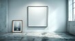 © Typo - Empty frame and artwork on a white wall in a minimalist room