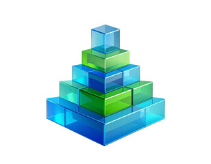 Wall Mural - isometric pyramid composition of transparent blue and green cubes on black background