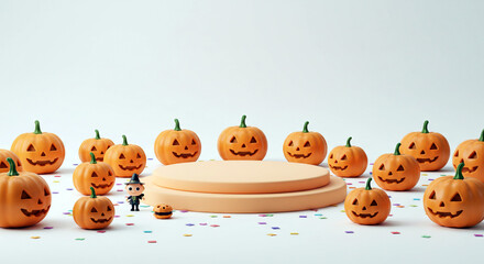 Halloween pumpkins product display mockup background for seasonal promotion and marketing use