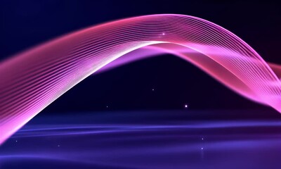 Wall Mural - a dark purple background with pink and blue lines of light, creating an abstract wave pattern.