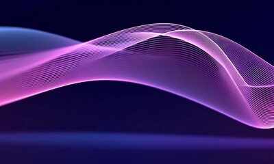 Wall Mural - a dark purple background with pink and blue lines of light, creating an abstract wave pattern.