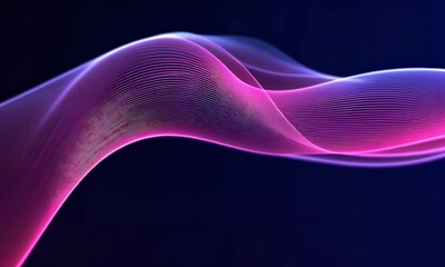 Wall Mural - a dark purple background with pink and blue lines of light, creating an abstract wave pattern.