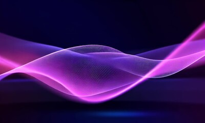 Wall Mural - a dark purple background with pink and blue lines of light, creating an abstract wave pattern.