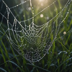 A close-up of dew on a spiderweb