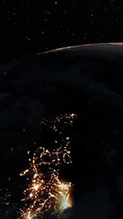 Wall Mural - Planet earth 3D orbital animation with realistic geography surface and clouds atmosphere . Spinning world globe sphere showing continents and ocean view .