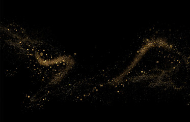 Wall Mural - Isolated golden textured wavy pattern of tinsel, composition on black background.