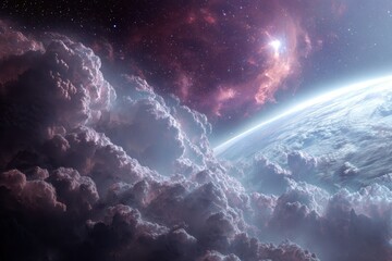 Wall Mural - exploring the beauty of a distant nebula with swirling clouds and the vastness of space in a captiva