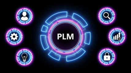 PLM Product lifecycle management system technology concept. Technology, Internet and network concept. glowing animation.