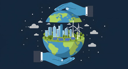 Wall Mural - illustration of a sustainable city protected inside a globe