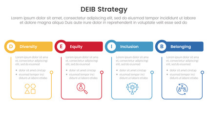 Wall Mural - deib diversity strategy infographic 4 point stage template with outline table and circle header for 