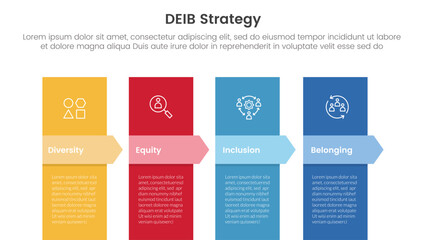 Wall Mural - deib diversity strategy infographic 4 point stage template with vertical box and arrow badge header 