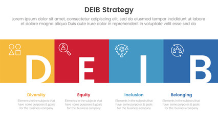 Wall Mural - deib diversity strategy infographic 4 point stage template with square box full width horizontal and