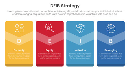Wall Mural - deib diversity strategy infographic 4 point stage template with big box vertical badge banner for sl