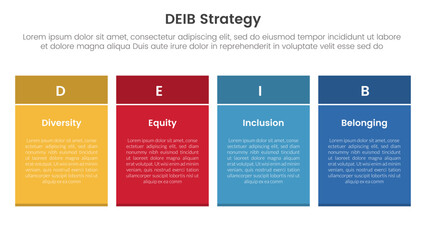 Wall Mural - deib diversity strategy infographic 4 point stage template with rectangle table box with colorful st