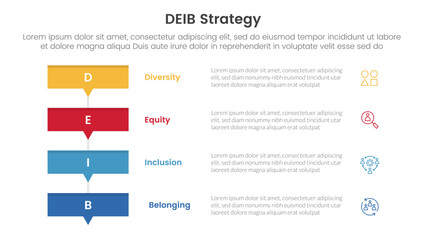 Wall Mural - deib diversity strategy infographic 4 point stage template with rectangle box stack with small arrow