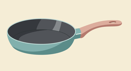 Frying pan with a pink handle isolated on solid color, concept for kitchenware