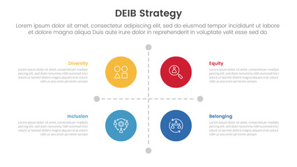 Wall Mural - deib diversity strategy infographic 4 point stage template with matrix structure with big circle cen