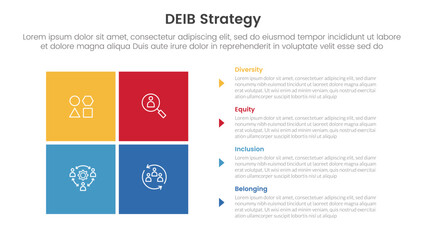 Wall Mural - deib diversity strategy infographic 4 point stage template with matrix structure with block square s