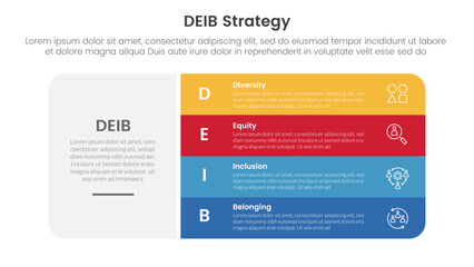 Wall Mural - deib diversity strategy infographic 4 point stage template with big round box and vertical stack poi
