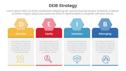 Wall Mural - deib diversity strategy infographic 4 point stage template with table box with hexagon header for sl