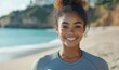© Alok zone - Close-up happy candid young Black woman running outdoors in nature, representing wellness and fitness through exercise in a natural environment, Generative AI