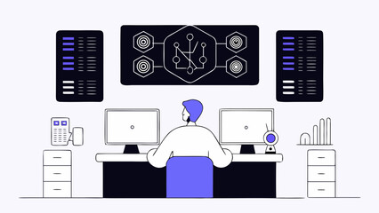 Software developer working on a complex coding project in a modern office