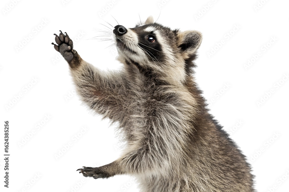 See Raccoon Body Full-body macro image of a raccoon standing on hind legs, paws slightly ...