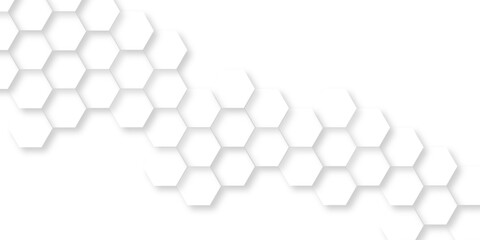 Wall Mural - abstract white line hexagon geometric pattern seamless background, minimalist hexagon display with r