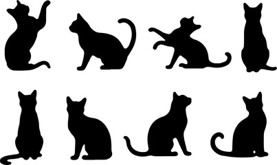 Naklejka na meble Cat Silhouettes in Various Sitting and Playing Poses