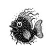 © Gunawan - Black and white illustration of a cartoon fish with exaggerated features creating a whimsical design