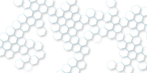 Wall Mural - abstract white vector wallpaper with hexagon grid, panoramic wall of random shifted white honeycomb 
