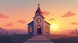 © hattaarshavin - church building at sunset landscape illustration