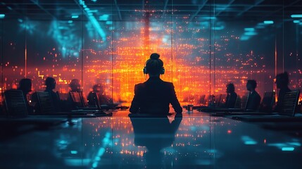 Futuristic Business Meeting With Holographic Data Display Conference Room Concept