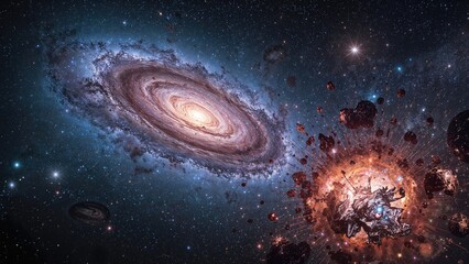 Wall Mural - a space detonation set against a multicolored nebular scene