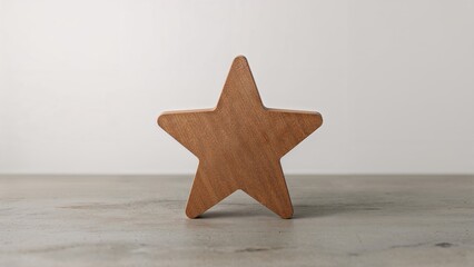 Wall Mural - Wooden star blocks lined up on a wooden table set against a gray backdrop, illustrating premium service evaluation.