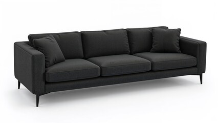 Wall Mural - dark grey fabric sofa in l-shape with three seats and black wooden legs on a white background