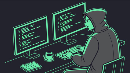 programmer coding software developer working on computer cyber security and data analysis project on
