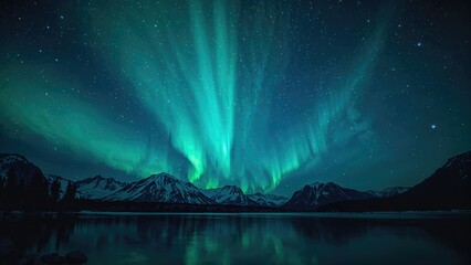 Wall Mural - fantasy landscape featuring a star-filled sky above a mountainous lake