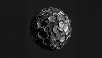 Wall Mural - a striking 3d visualization displays a monochrome abstract model of a spherical planet with varied t