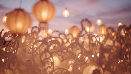 Wall Mural - artistic background of glowing paper lanterns floating in the sky