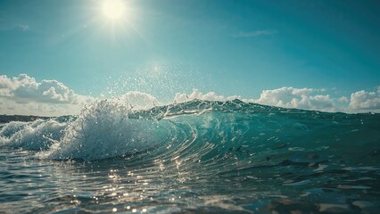 Wall Mural - sunny day with a vibrant blue sea wave