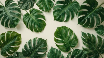 Wall Mural - Gorgeous exotic foliage against a pale backdrop, viewed from above