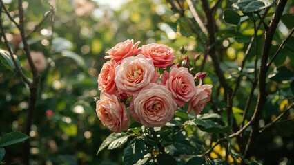 Wall Mural - Elegant roses flourishing in a lush environment