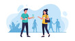 © STOCKHUB - Modern Illustration of Two People Sharing Information via Smartphone, Ideal for a Tech or Communication Company's Website or Brochure.