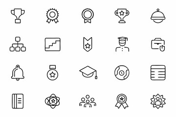 Wall Mural - A smart and educational set of line art icons designed to track learning achievements and skill-building stages. Ideal for e-learning platforms, certificates, and education apps